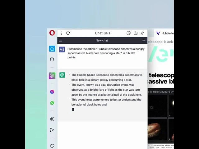 Opera 将 ChatGPT 集成到其侧边栏中，可生成网页和文章的简短摘要(1)
