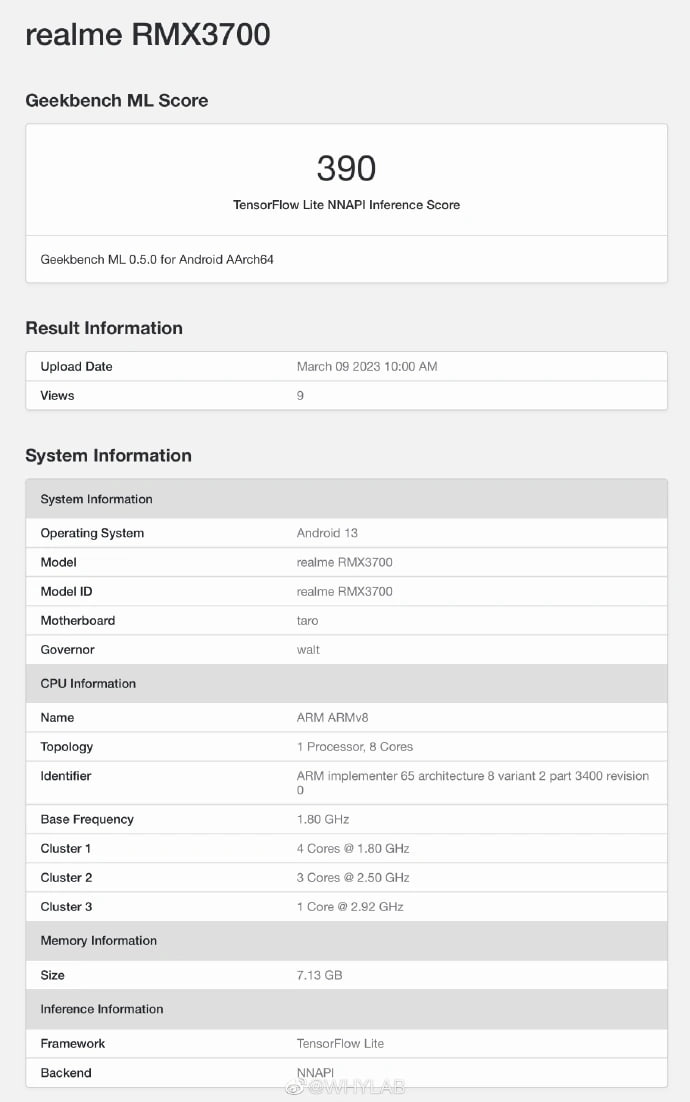 realme GT Neo5 SE 手机 Geekbench ML 跑分曝光:为高通 SM7475 量产机(1)