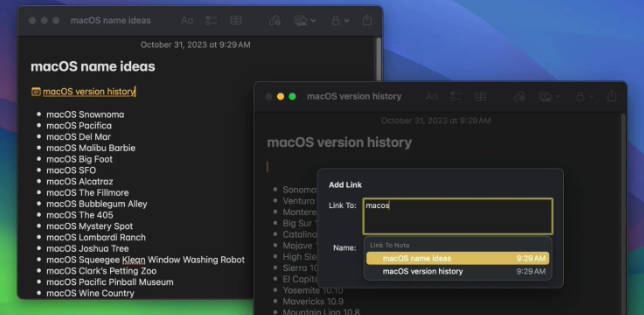 苹果 macOS Sonoma 隐藏特性：Notes 支持链接应用内笔记(1)
