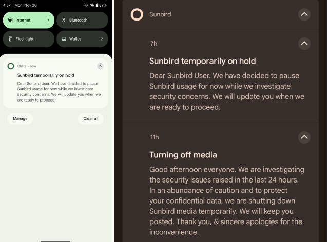 继 Nothing Chat 争议事件后，Sunbird 聊天应用宣布“暂时关闭服务”(2)