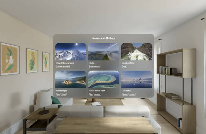 苹果 Vision Pro 头显专用应用，内置桂林山水、撒哈拉沙漠等多个旅游景点