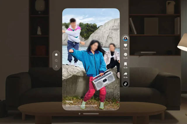 TikTok 原生应用登陆苹果 Vision Pro 头显：界面干净清爽、遵循 3D 纵深设计规范
