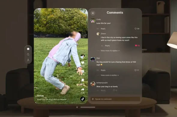 TikTok 原生应用登陆苹果 Vision Pro 头显：界面干净清爽、遵循 3D 纵深设计规范(1)