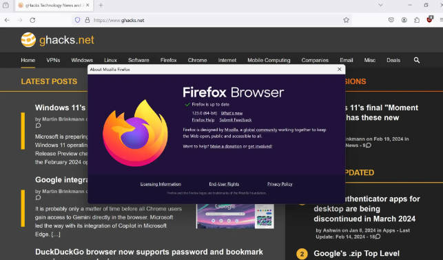 火狐浏览器 Firefox 123 稳定版发布：新增网站故障报告工具