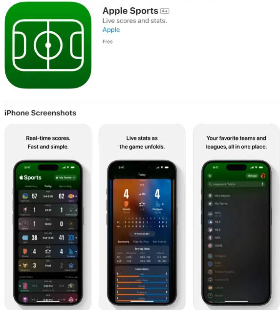 苹果推出免费体育赛事应用“Apple Sports”，美国、英国、加拿大 iPhone 用户现可下载