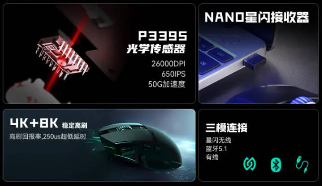 达尔优星闪鼠标 A980Pro / Max 上架：最大 8KHz 回报率 / 彩色显示屏，299 元起(2)